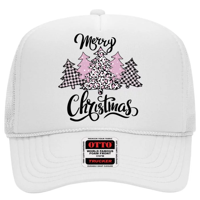 Merry Christmas Pretty And Pink High Crown Mesh Trucker Hat