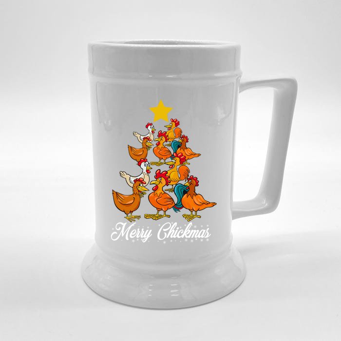 Merry Chickmas Quote Design For Chicken Lovers Funny Gift Front & Back Beer Stein