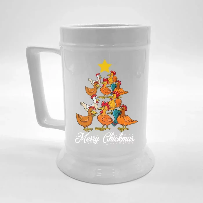 Merry Chickmas Quote Design For Chicken Lovers Funny Gift Front & Back Beer Stein