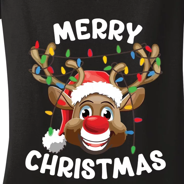 Merry Christmas Reindeer Squad Family Pajama Teen Boy Women's V-Neck T-Shirt