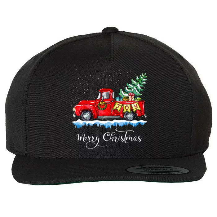 Merry Christmas Red Truck Old Fashioned Christmas Wool Snapback Cap