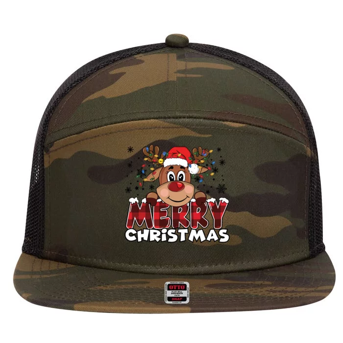 Merry Christmas Reindeer Women Family Matching Reindeer 7 Panel Mesh Trucker Snapback Hat