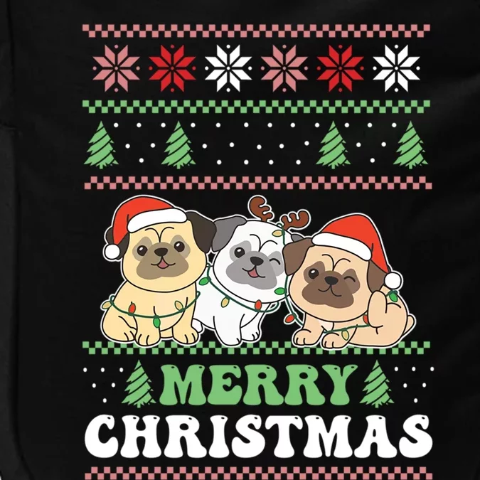 Merry Christmas Retro Ugly Christmas Pug Gift Impact Tech Backpack