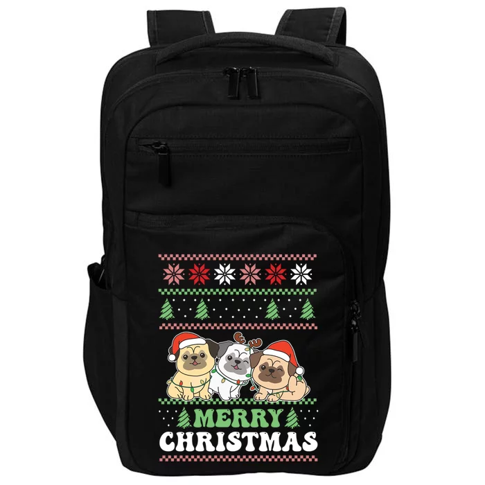 Merry Christmas Retro Ugly Christmas Pug Gift Impact Tech Backpack