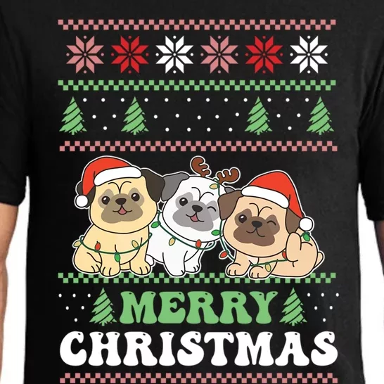 Merry Christmas Retro Ugly Christmas Pug Gift Pajama Set