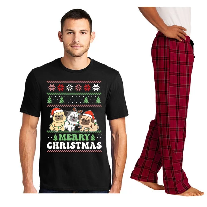 Merry Christmas Retro Ugly Christmas Pug Gift Pajama Set