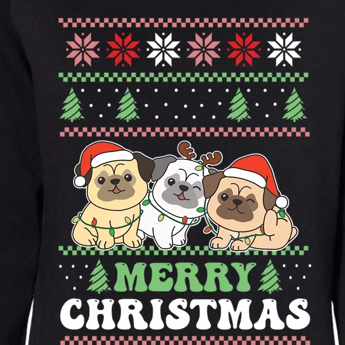 Merry Christmas Retro Ugly Christmas Pug Gift Womens California Wash Sweatshirt