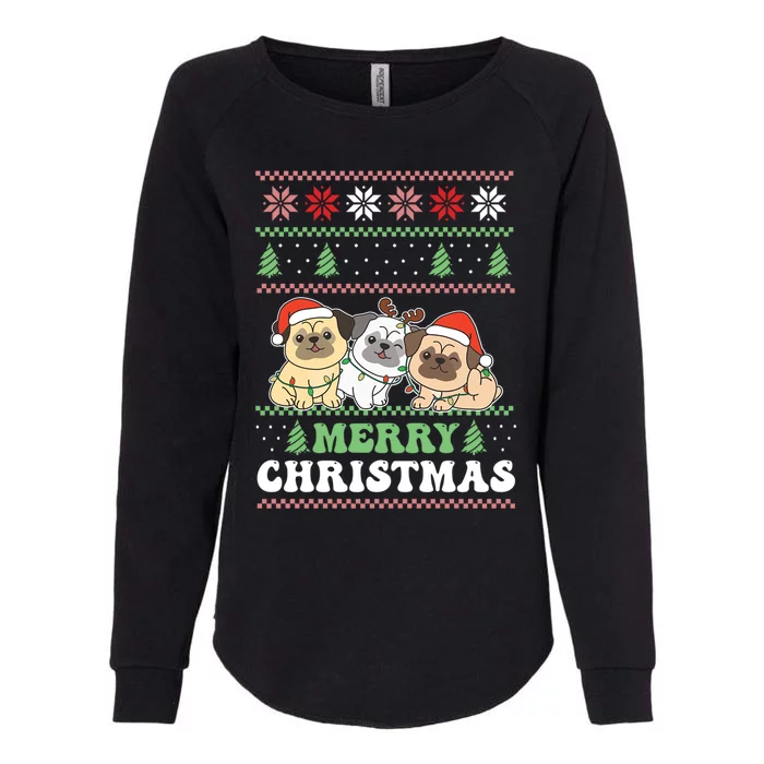 Merry Christmas Retro Ugly Christmas Pug Gift Womens California Wash Sweatshirt