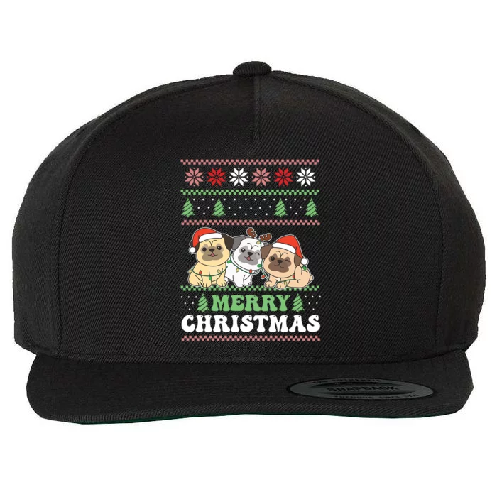 Merry Christmas Retro Ugly Christmas Pug Gift Wool Snapback Cap