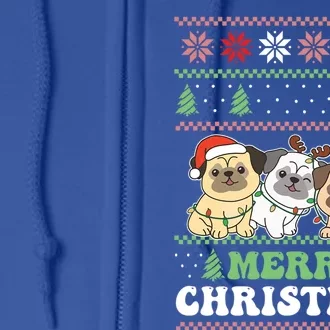 Merry Christmas Retro Ugly Christmas Pug Gift Full Zip Hoodie