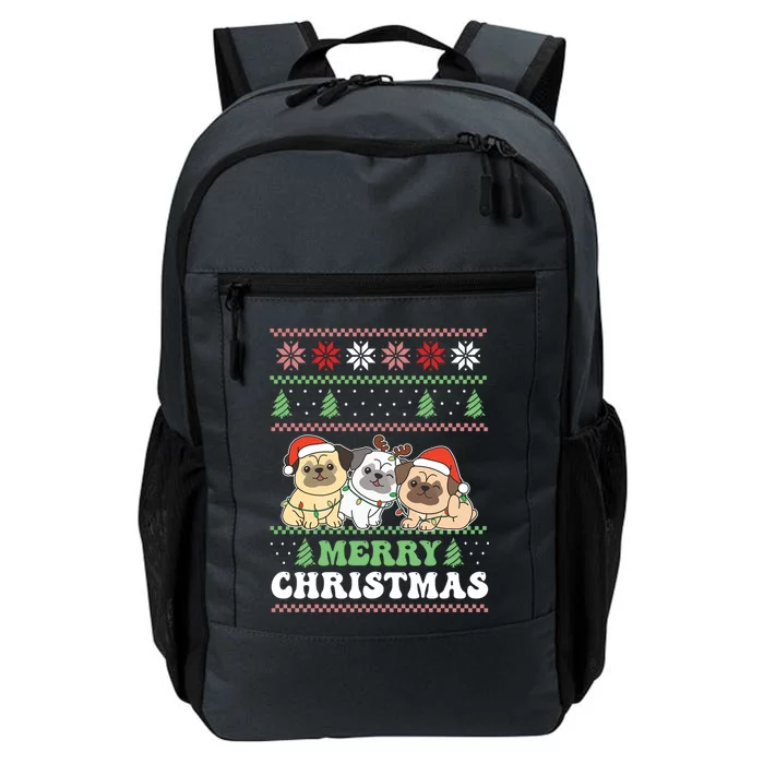 Merry Christmas Retro Ugly Christmas Pug Gift Daily Commute Backpack