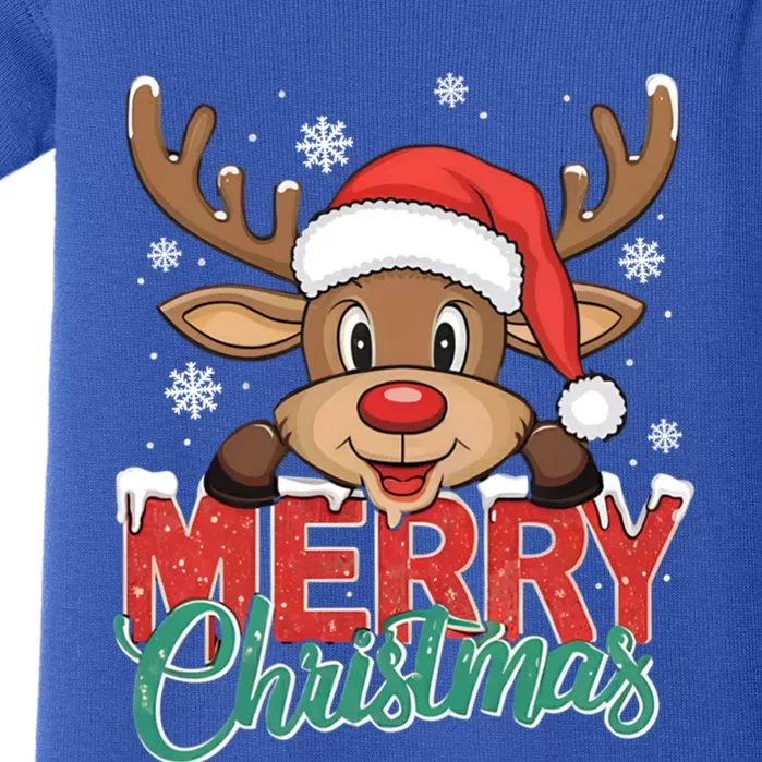 Merry Christmas Red Santa Hat Reindeer Xmas Family Gift Baby Bodysuit