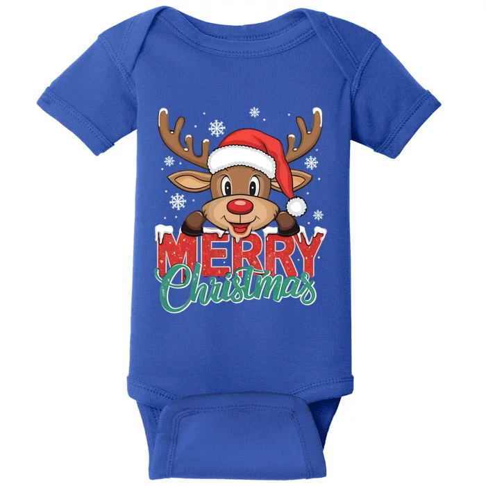 Merry Christmas Red Santa Hat Reindeer Xmas Family Gift Baby Bodysuit