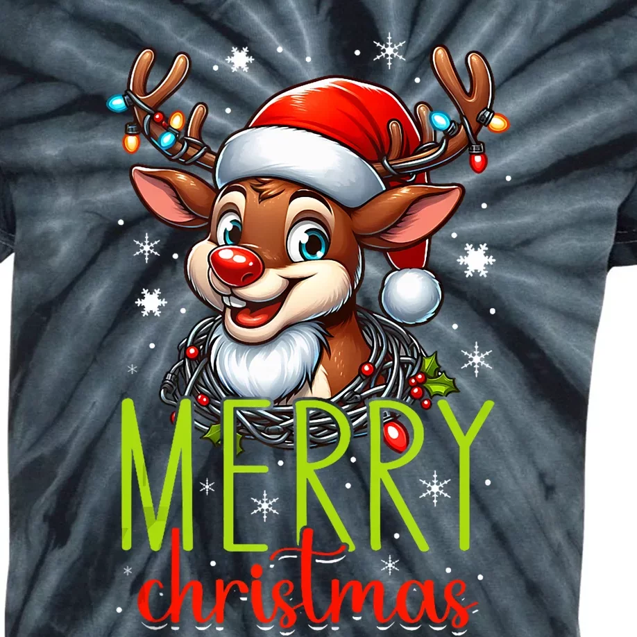 Merry Christmas Reindeer Santa Fairy Lights Xmas Tank Top Kids Tie-Dye T-Shirt