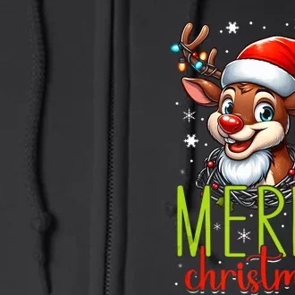 Merry Christmas Reindeer Santa Fairy Lights Xmas Tank Top Full Zip Hoodie