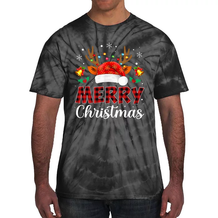 Merry Christmas Red Santa Hat Reindeer Xmas Family Tie-Dye T-Shirt