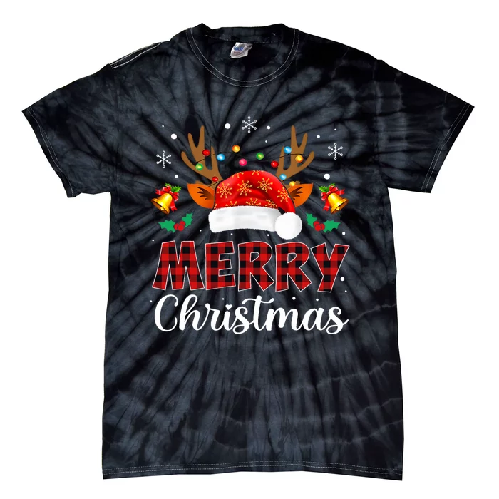 Merry Christmas Red Santa Hat Reindeer Xmas Family Tie-Dye T-Shirt