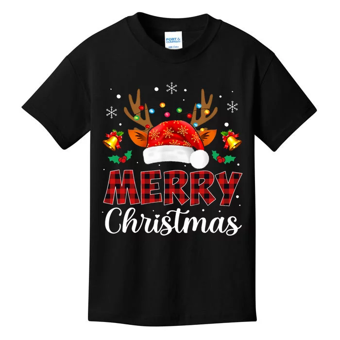 Merry Christmas Red Santa Hat Reindeer Xmas Family Kids T-Shirt