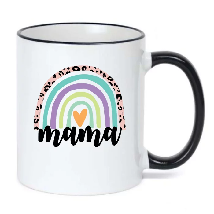 Mama Cheetah Rainbow Heart Black Color Changing Mug