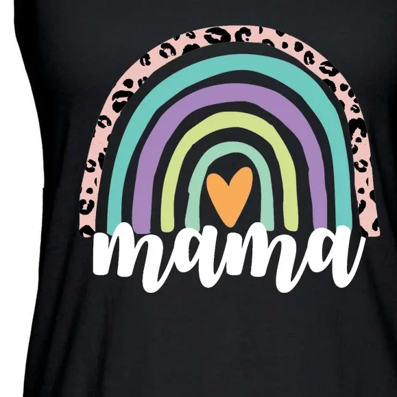 Mama Cheetah Rainbow Heart Ladies Essential Flowy Tank