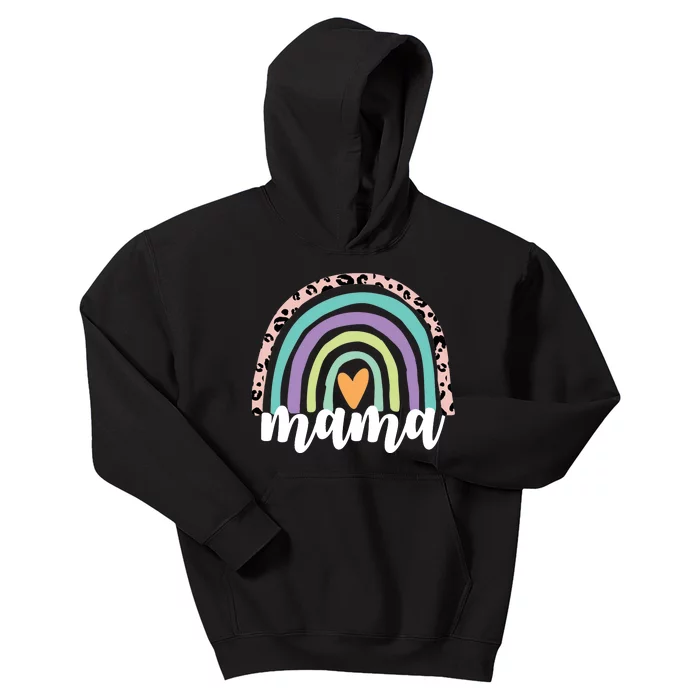 Mama Cheetah Rainbow Heart Kids Hoodie