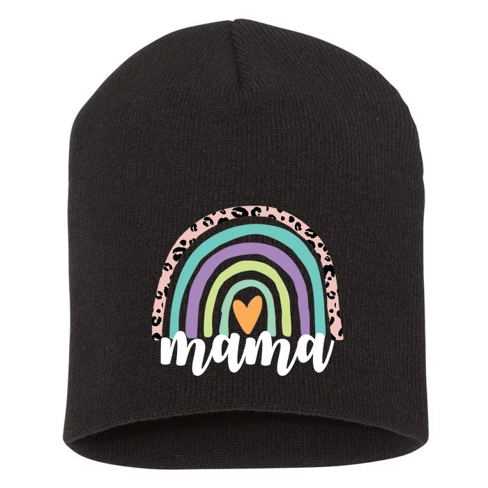 Mama Cheetah Rainbow Heart Short Acrylic Beanie