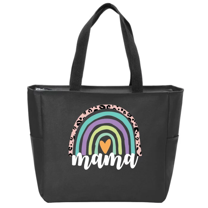 Mama Cheetah Rainbow Heart Zip Tote Bag