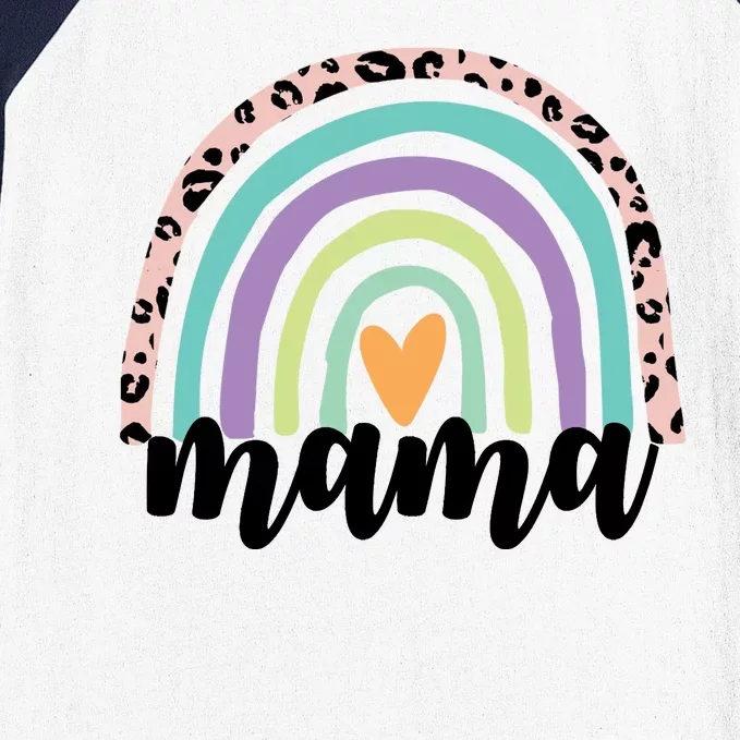 Mama Cheetah Rainbow Heart Baseball Sleeve Shirt