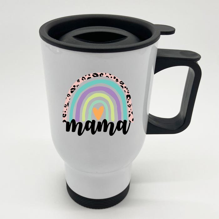 Mama Cheetah Rainbow Heart Front & Back Stainless Steel Travel Mug