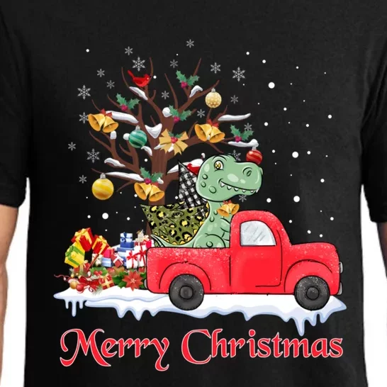 Merry Christmas Red Truck Dinosaur Rex Christmas Tree Snow Gift Pajama Set