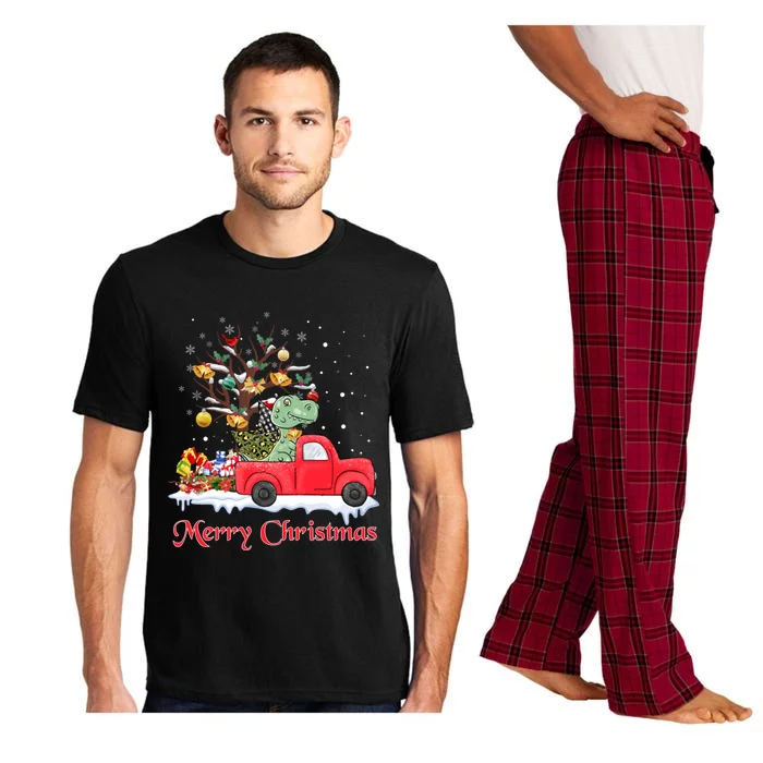 Merry Christmas Red Truck Dinosaur Rex Christmas Tree Snow Gift Pajama Set