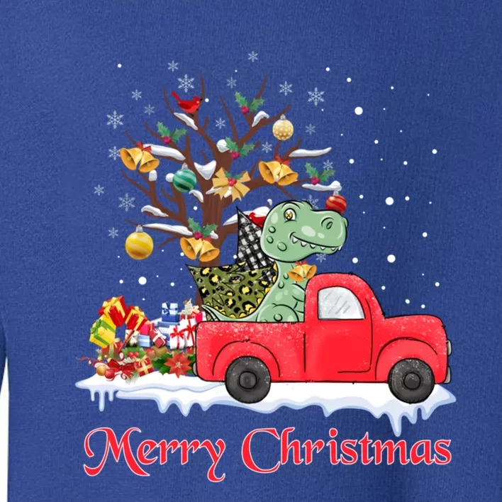 Merry Christmas Red Truck Dinosaur Rex Christmas Tree Snow Gift Toddler Sweatshirt