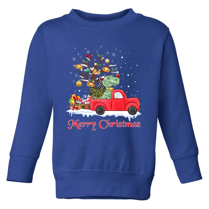 Merry Christmas Red Truck Dinosaur Rex Christmas Tree Snow Gift Toddler Sweatshirt