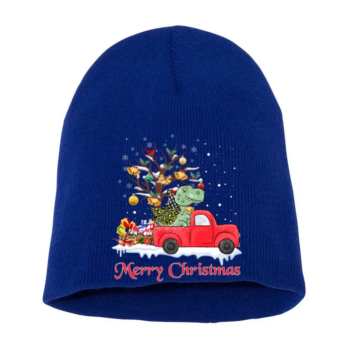 Merry Christmas Red Truck Dinosaur Rex Christmas Tree Snow Gift Short Acrylic Beanie