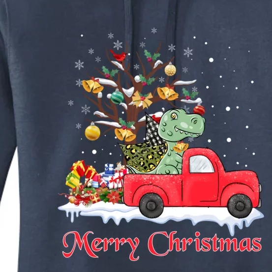 Merry Christmas Red Truck Dinosaur Rex Christmas Tree Snow Gift Women's Pullover Hoodie