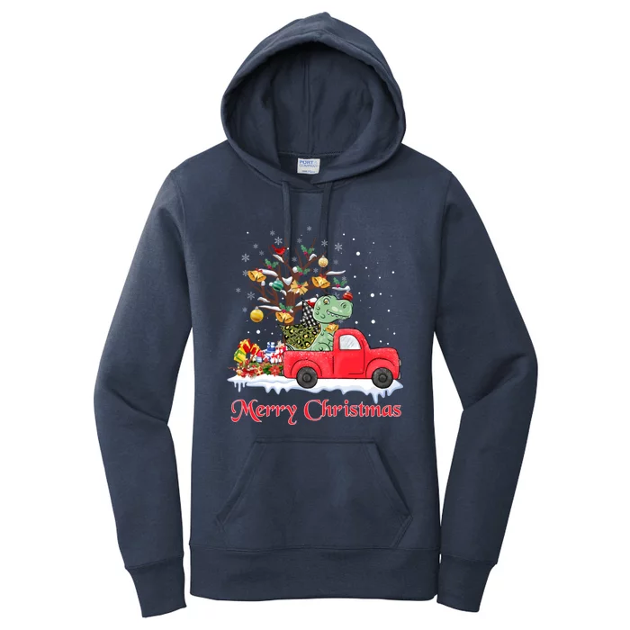 Merry Christmas Red Truck Dinosaur Rex Christmas Tree Snow Gift Women's Pullover Hoodie