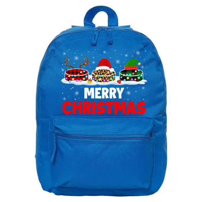 Merry Christmas Reindeer Santa Elf Plaid Leopard Hockey Gift 16 in Basic Backpack