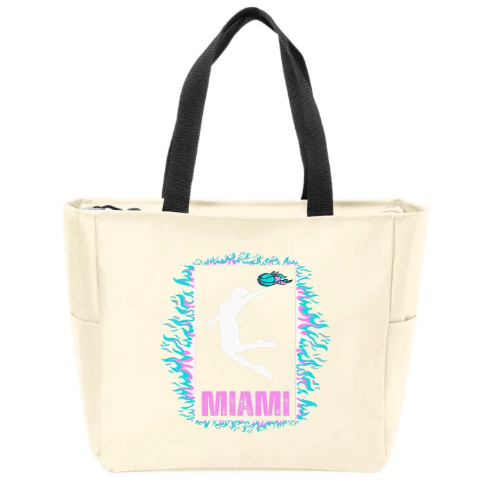 Miami City Retro Vintage Hoops On Fire 305 Baller Southbeach Zip Tote Bag