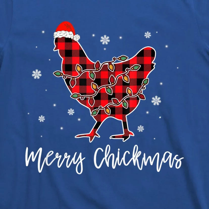 Merry Chickmas Red Plaid Pajama Chicken Santa Hat Chritsmas Cute Gift T-Shirt