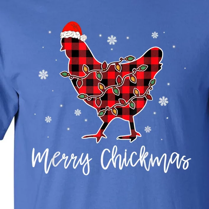 Merry Chickmas Red Plaid Pajama Chicken Santa Hat Chritsmas Cute Gift Tall T-Shirt