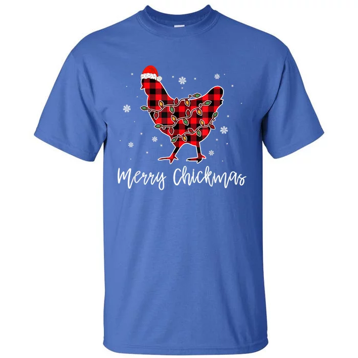 Merry Chickmas Red Plaid Pajama Chicken Santa Hat Chritsmas Cute Gift Tall T-Shirt