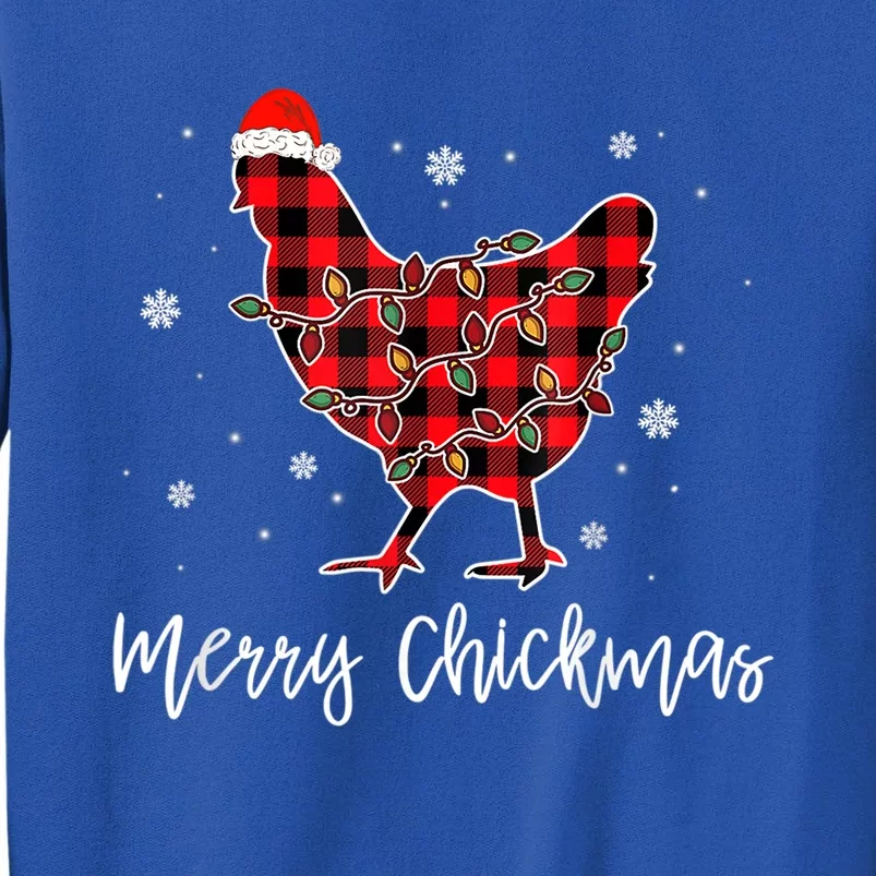 Merry Chickmas Red Plaid Pajama Chicken Santa Hat Chritsmas Cute Gift Tall Sweatshirt