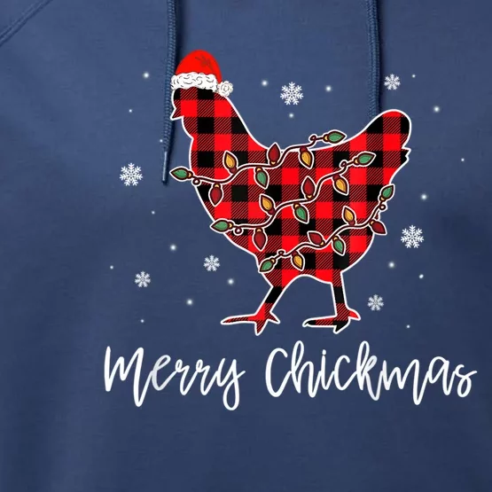 Merry Chickmas Red Plaid Pajama Chicken Santa Hat Chritsmas Cute Gift Performance Fleece Hoodie