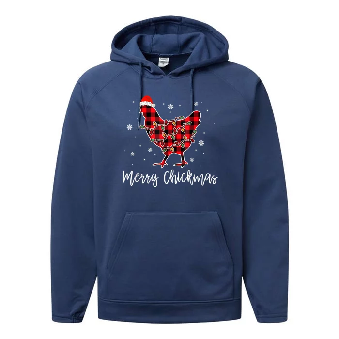 Merry Chickmas Red Plaid Pajama Chicken Santa Hat Chritsmas Cute Gift Performance Fleece Hoodie