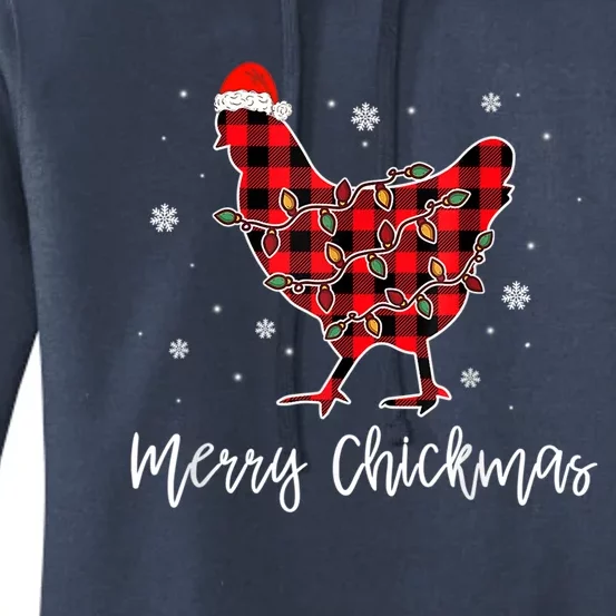 Merry Chickmas Red Plaid Pajama Chicken Santa Hat Chritsmas Cute Gift Women's Pullover Hoodie