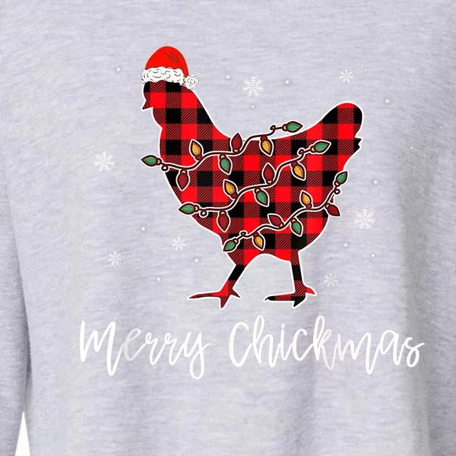 Merry Chickmas Red Plaid Pajama Chicken Santa Hat Chritsmas Cute Gift Cropped Pullover Crew