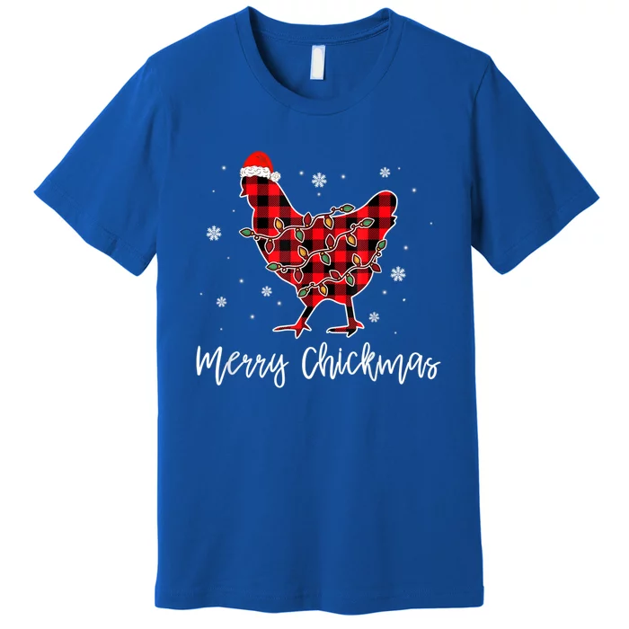 Merry Chickmas Red Plaid Pajama Chicken Santa Hat Chritsmas Meaningful Gift Premium T-Shirt