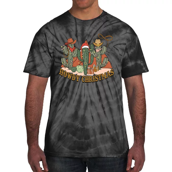 Merry Christmas Retro Xmas Cactus Cowboys Howdy Christmas Tie-Dye T-Shirt