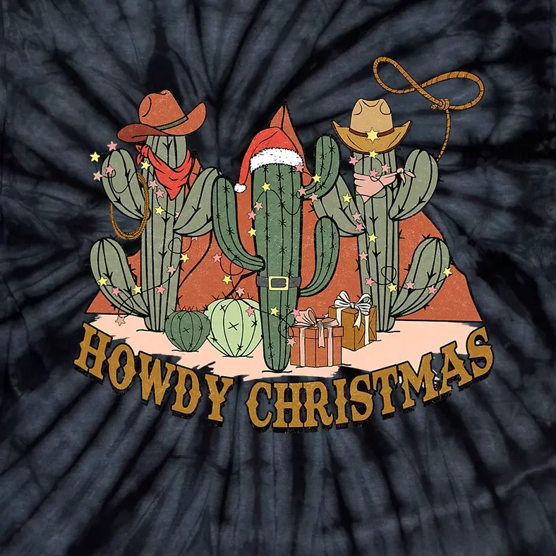 Merry Christmas Retro Xmas Cactus Cowboys Howdy Christmas Tie-Dye T-Shirt