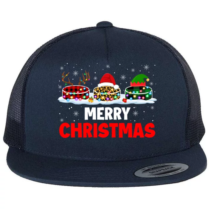 Merry Christmas Reindeer Santa Elf Plaid Leopard Hockey Great Gift Flat Bill Trucker Hat